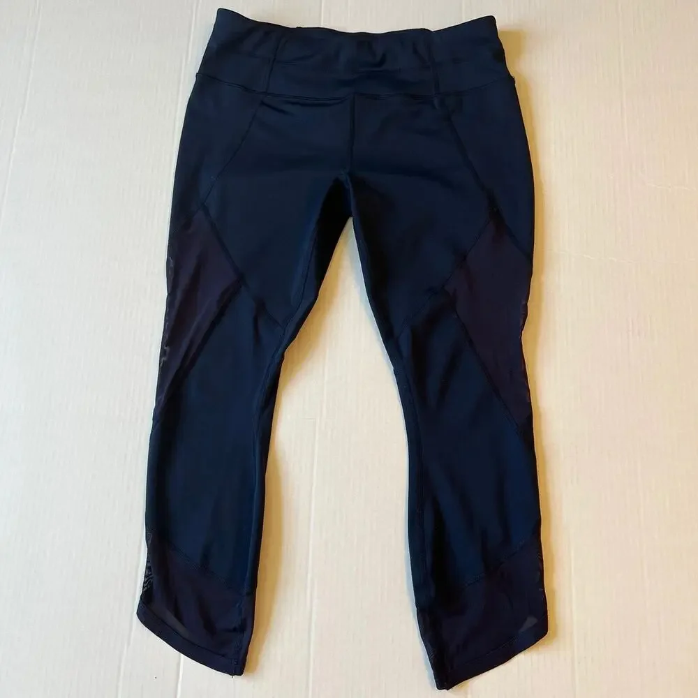Athleta Sz M Capri Mesh Cropped Athletic Leggings Navy Blue Workout Running EUC